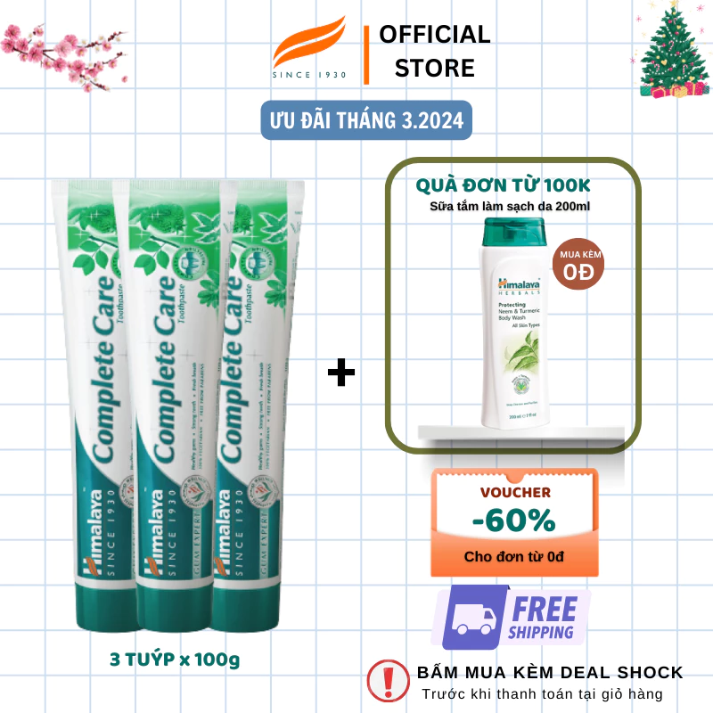 Combo 3 tuýp kem đánh răng bảo vệ nướu Himalaya Complete Care Toothpaste 100g/ tuýp