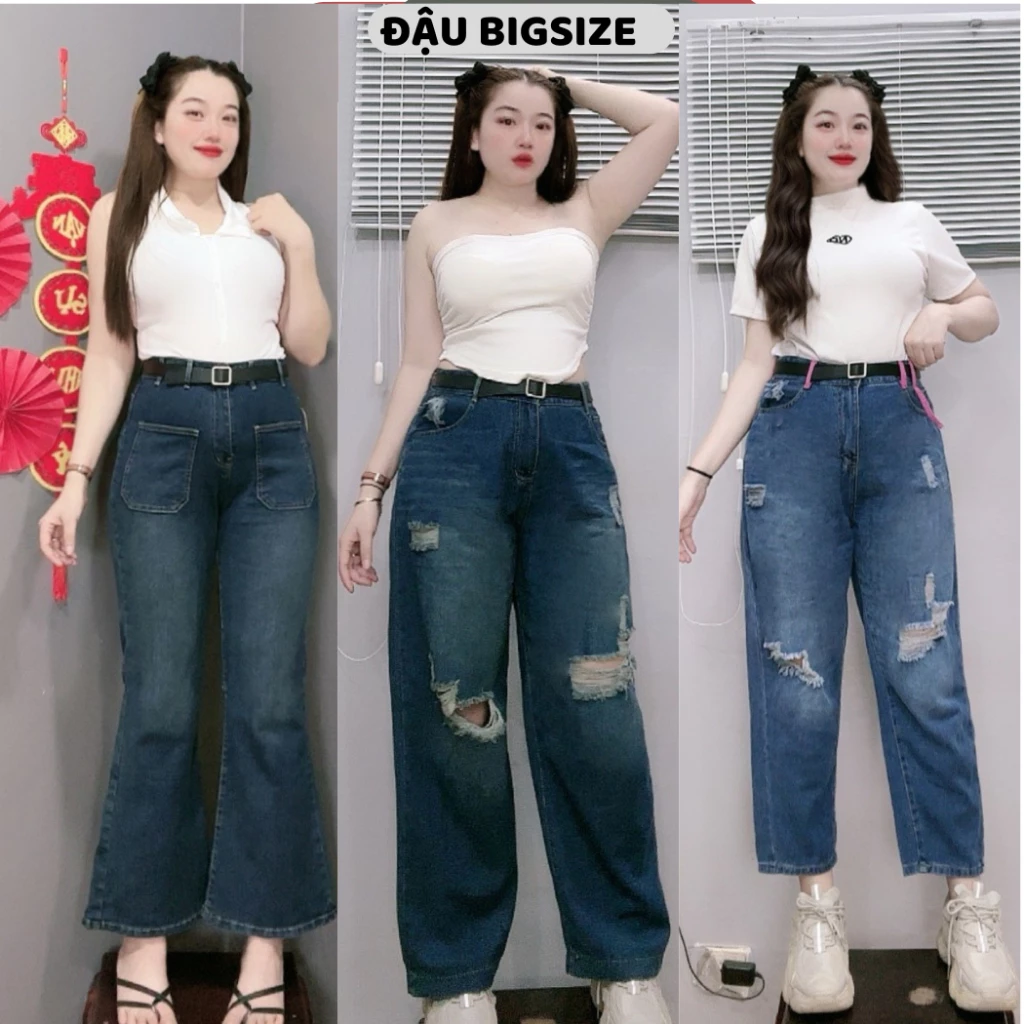 Các mẫu quần jeans bigsize nữ dáng dài chất mềm không co giãn cho nàng chubby 60-95kg - CÁC MẪU JEANS BIGSIZE