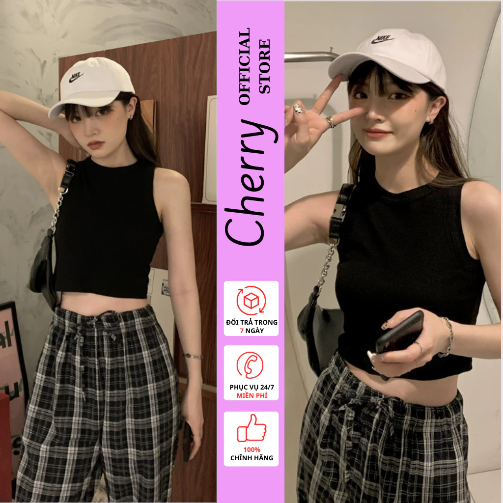 Áo croptop nữ ba lỗ CHERRY ôm body, chất vải thun tăm mềm mát, co giãn tốt T113