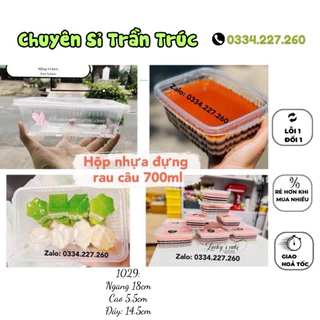 Combo 20/50 hộp nhựa vuông đựng rau câu kèm nắp, hộp 1029, thực phẩm 700ml nhựa pp - ChuyenSiTranTruc, trần trúc