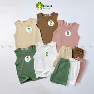 Bộ Ba Lỗ Bé Trai, Bé Gái KIMCHIBABY Vải Thun Cotton 100% Mềm Đẹp, Đồ Bộ Cho Bé Mặc Nhà KC3LO301