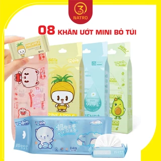 Khăn ướt mini gói nhỏ tiện lợi an toàn cho da set 8 gói không mùi - Em3Natro