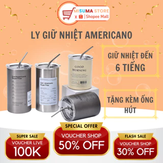 Cốc giữ nhiệt Iced Americano MISUMA Inox 304, Bình Đựng Nước Cao Cấp Có Ống Hút Siêu Tiện Lợi Dung Tích 600ML