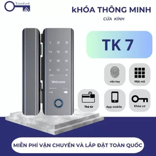 Khóa cửa kính cường lực thông minh Tomolock - TK7 vân tay, mật mã, thẻ từ, chìa khóa cơ, app điện thoại.