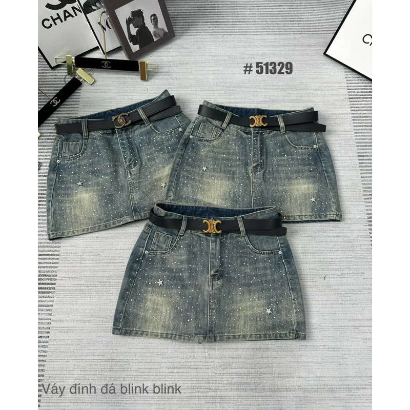 Chân Váy Jeans Đính Đá Có Lót Quần Hàng Loại 1