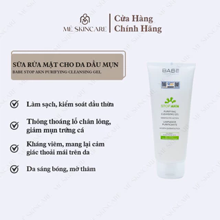 Sữa Rửa Mặt BABE Stop Akn Purifying Cleansing Dạng Gel Dịu Nhẹ Làm Sạch Cho Da Dầu Mụn, Ngừa mụn, Thu Nhỏ Lỗ Chân Lông