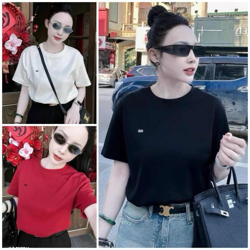 Áo Thun Nữ Baby Tee Thêu Chữ BB Chất Cotton Khô Co Dãn Cổ Tròn Tay Ngắn 3 Màu