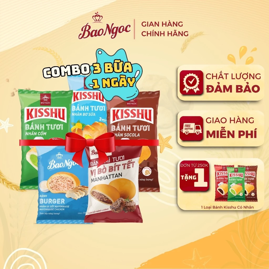 [Combo 3 Bữa/Ngày] Combo Ăn Sáng, Ăn Trưa, Ăn Tối Bánh Mì Tươi Bảo Ngọc Đủ Vị Dinh Dưỡng Thơm Ngon (Mix Vị Ngẫu Nhiên)