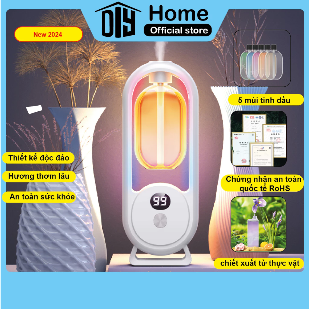 Máy xông tinh dầu PW2 2024 tự động 5 chế độ xông hương thơm nhẹ dịu lưu hương lâu