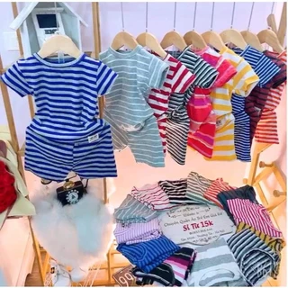 Bộ cọc tay bé Gái và TRAI, Bộ Cotton  kẻ Cộc Tay Mùa Hè Đủ Size Nhí- Đại