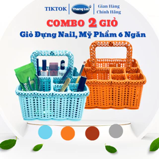 Combo 2 giỏ đựng nail, giỏ đựng mỹ phẩm 6 ngăn có quai xách Nhựa Thắng Lợi