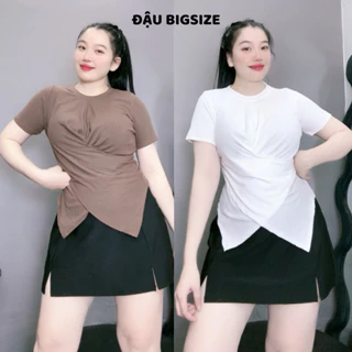 Áo thun free size big size ngắn tay phối vạt chéo đắp nữa thân thun gân mỏng nhẹ cách điệu sang trọng - G128