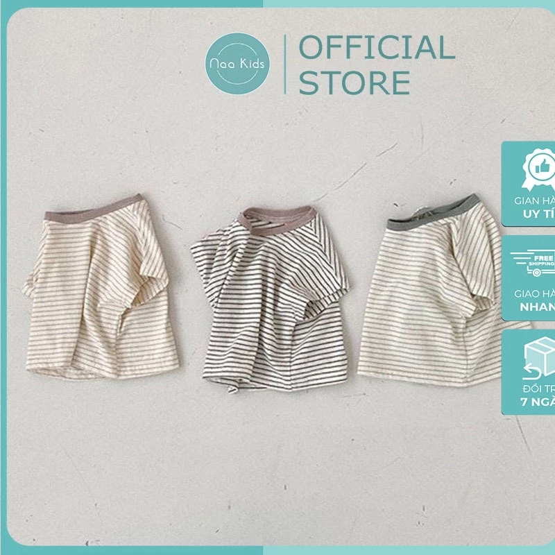 Áo thun cho bé trai và bé gái phong cách hàn quốc họa tiết kẻ sọc chất liệu cotton hàng qccc