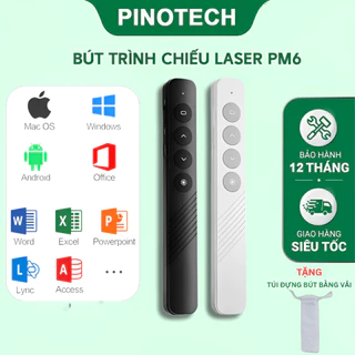 Bút Trình Chiếu Powerpoint Thuyết Trình Laser PINOTECH PM6 Chiếu Slide Điều khiển Màn Hình / Pin Sạc / Xa 100m-Tặng Túi