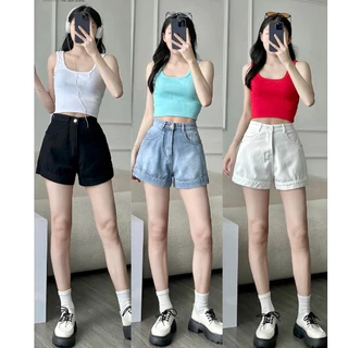 Quần short jean nữ ống rộng lưng cao lên fom đẹp