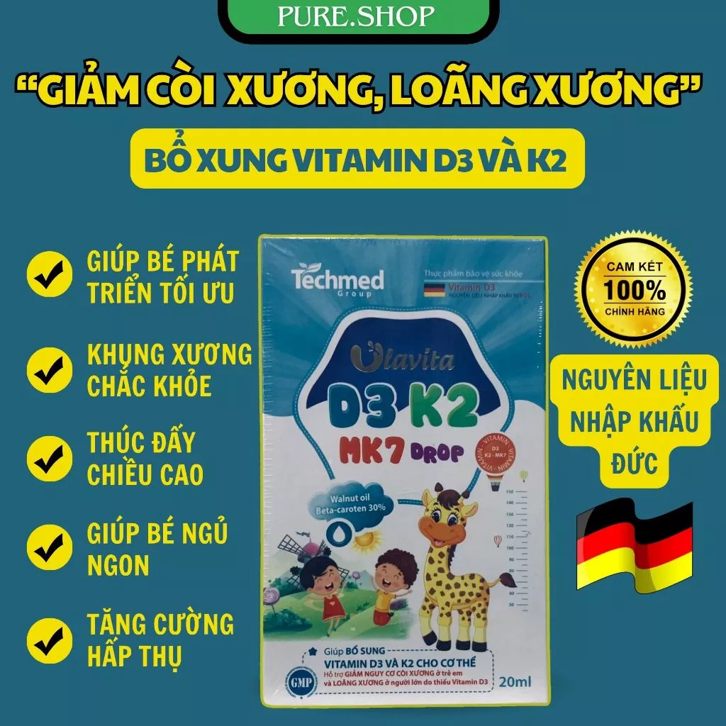 Vitamin D3 K2 cho trẻ sơ sinh  Vitamin tăng chiều cao cho bé chính hãng ULAVITA D3 K2MK7 DROPS TECHMED (C/20ML)