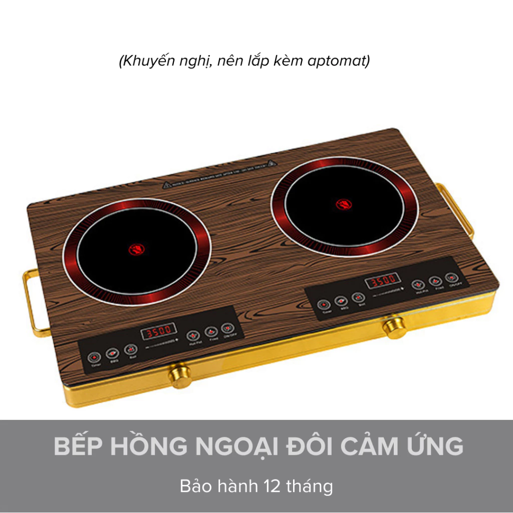 Bếp Hồng Ngoại Đôi Cảm Ứng, Mặt Kính Cường Lực, Bếp Điện Đôi, Công Suất 3500W