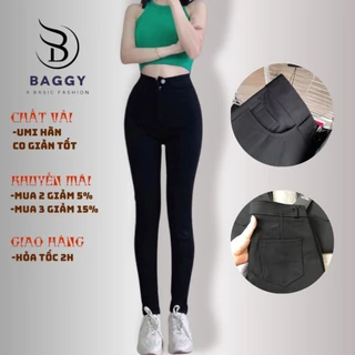 Quần tregging nữ cạp cao dài dáng thun ôm bó legging skinny vải giữ nhiệt co giãn nhẹ màu đen chất đẹp ELY208