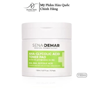 Toner pad Sena Demar AHA glycolic acid 150ml /70miếng /hộp, tác dụng cân bằng ẩm, tẩy tế bào chết, làm sạch mụn đầu đen