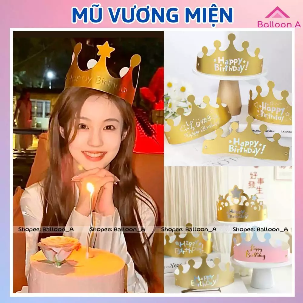 Vương Miện Giấy, Mũ Sinh Nhật HAPPY BIRTHDAY, Bờm tóc Phụ Kiện Sinh Nhật Cho Bé - Balloon A