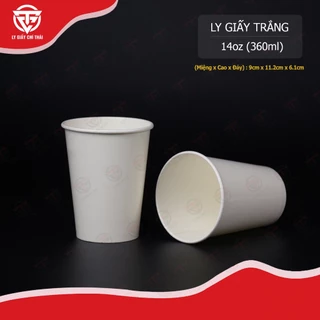 SET 100c Ly Giấy Cốc Giấy 260gsm, 14oz-360ml Màu Trắng, siêu Dày 260gsm 2 lớp PE, cầm chắc tay.