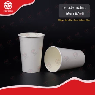 SET 100c Ly Giấy Cốc Giấy 260gsm, 16oz-480ml Màu Trắng, siêu Dày 260gsm 2 lớp PE.