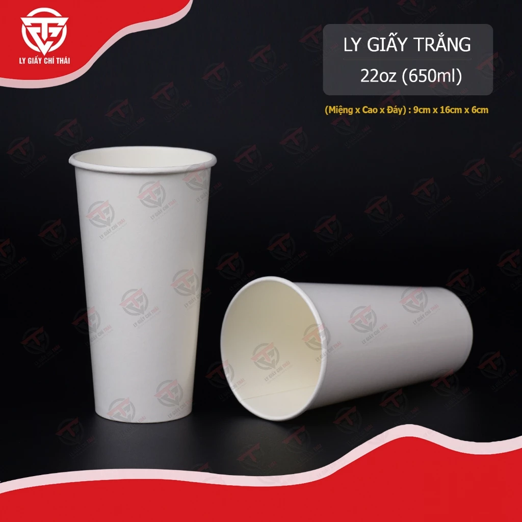 SET 100c Ly Giấy Cốc Giấy 260gsm, 22oz-660ml Màu Trắng, siêu Dày 260gsm 2 lớp PE, chắc tay...