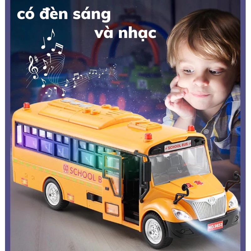 Ô tô mô hình xe buýt School Bus cho trẻ em mở các cửa,có đèn và âm thanh