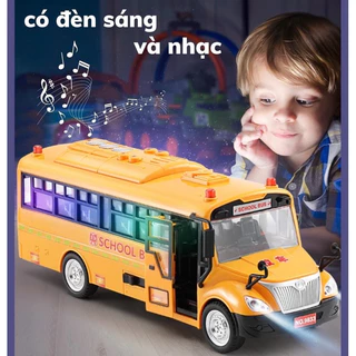 Ô tô mô hình xe buýt School Bus cho trẻ em mở các cửa,có đèn và âm thanh