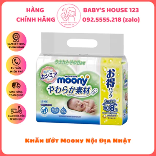 Combo 8 Gói Khăn Ướt Moony Nội Địa Nhật 80 Tờ/ Gói