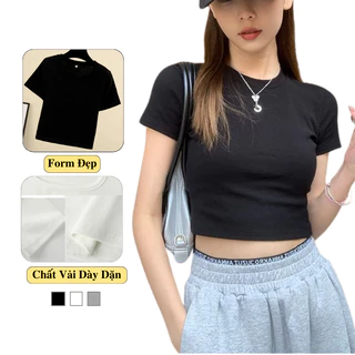 Áo Thun Croptop Body Nữ Cổ Tròn Tay Ngắn Madela Form Ôm Vải Co Giãn, Croptop Ôm Body Nữ Tay Ngắn Cổ Tròn Basic