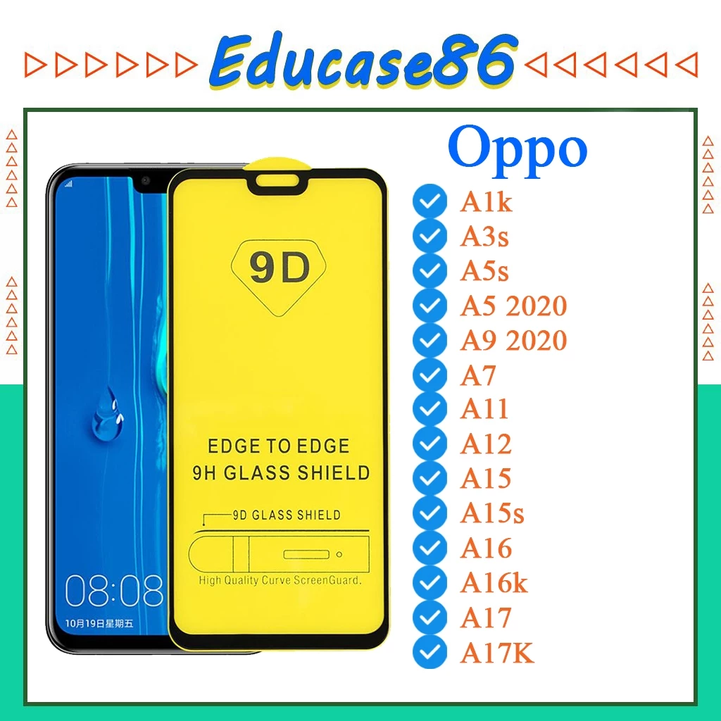 Kính Cường lực 9D OPPO A1k/A3s/A5s/A52020/A92020/A7/A11/A12/A15/A15s/A16/A16k/A17/A17K Full Màn Hình ( Tặng Bộ Giấy Lau)