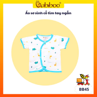 Áo sơ sinh BABIBOO áo cổ tim tay ngắn chất vải cotton mền mịn, an toàn cho da - BB45