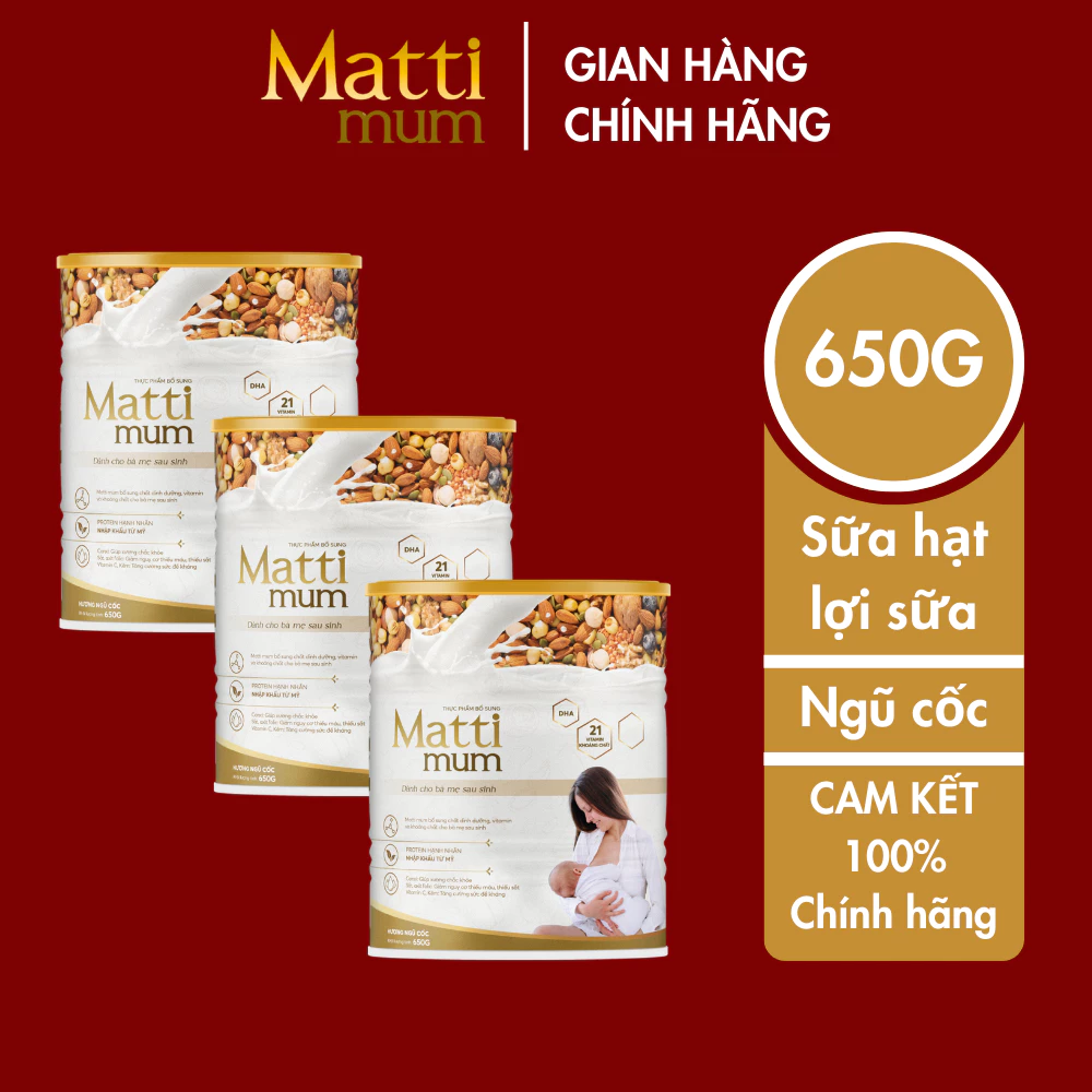 Sữa Hạt Matti Mum Lợi Sữa Đạt Chứng Nhận NON-GMO Của Hoa Kỳ Combo 3 Hộp 650G