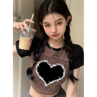 ÁO CROPTOP PHỐI TAY IN TRÁI TIM HƠ MÌ CRTIMDEN UT