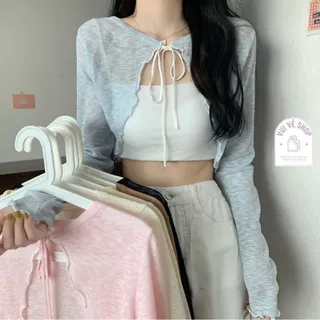 Áo Khoác Len Cardigan Mỏng, Áo Khoác Dệt Kim Đan Tay Dài Dáng Lỡ Phối Sóng Nơ Phong Cách Tiểu Thư Hàng Qccc Vui Vẻ Shop