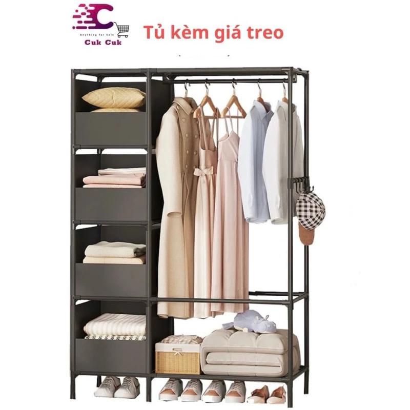 Tủ quần áo, Kệ treo quần áo nhập khẩu, chất liệu thép không rỉ, thiết kế chắc chắn dễ lắp ráp