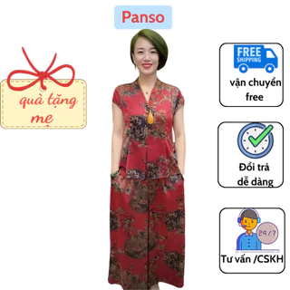 Bộ quần áo lụa trung niên Panso [K04] chất lụa mát mịn cao cấp full size từ 40-80kg