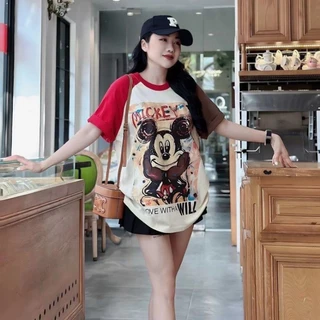 Áo Thun Mickey Phối Raplang Chất Cotton Xịn Xò Trẻ Trung  Dễ Thương