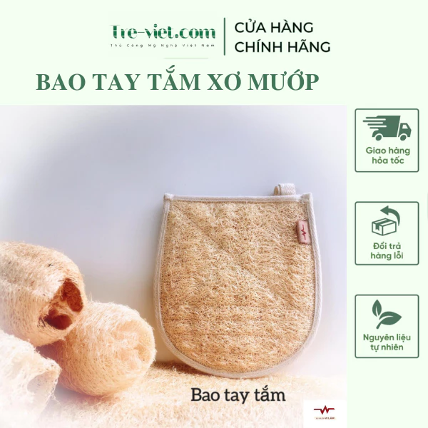 Bao Tay Tắm Bằng Xơ Mướp Tự Nhiên - Găng Tay Tắm Tẩy Da Chết Massage