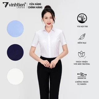 Áo Sơ Mi Nữ Ngắn Tay Vải Kẻ Bamboo Slimfit 369 Vĩnh Tiến - Nhiều Màu