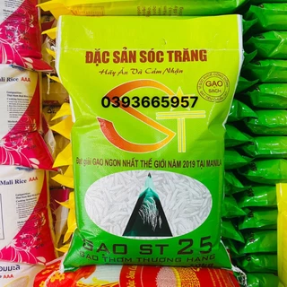 Gạo ST25 Dẻo Mềm Cơm thơm cơm Túi 5Kg (   Bao May )