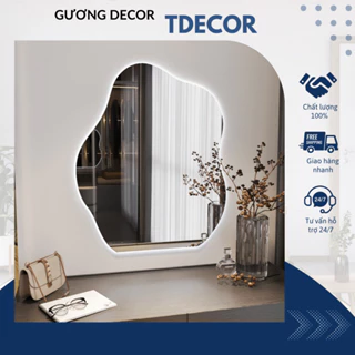 Gương decor hình hạt đậu TDECOR để bàn trang điểm cảm ứng led cao cấp đủ kích thước