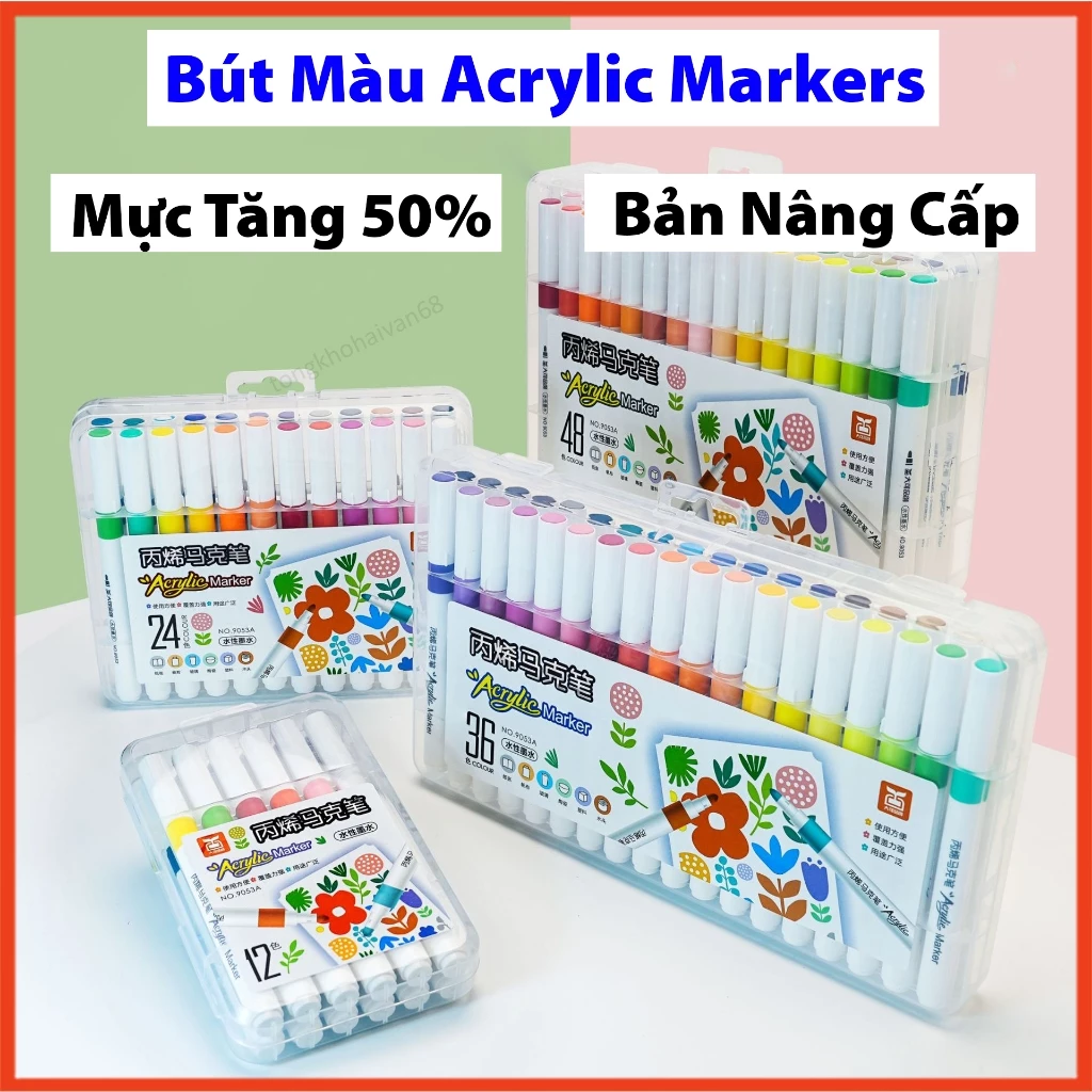 Bút Màu 12/24/36/48/60  Acrylic Marker Vẽ Trên Mọi Chất Liệu Có Thể Vẽ Chồng Màu, Màu Sắc Tươi Sáng Dễ Sử Dụng