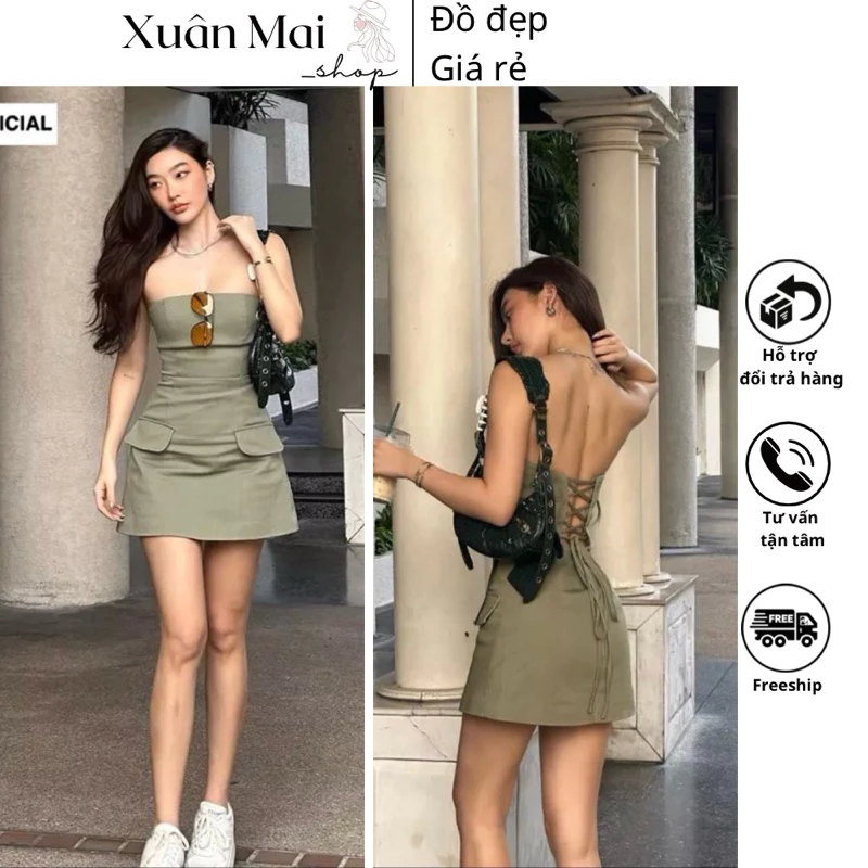 [FREESHIP-SẴN MÚT] Đầm ôm body nữ cúp ngực sẵn mút dây chéo cổ lệch 1 bên chất lưới 2 lớp, có khoá kéo sau 2 màu đen nâu