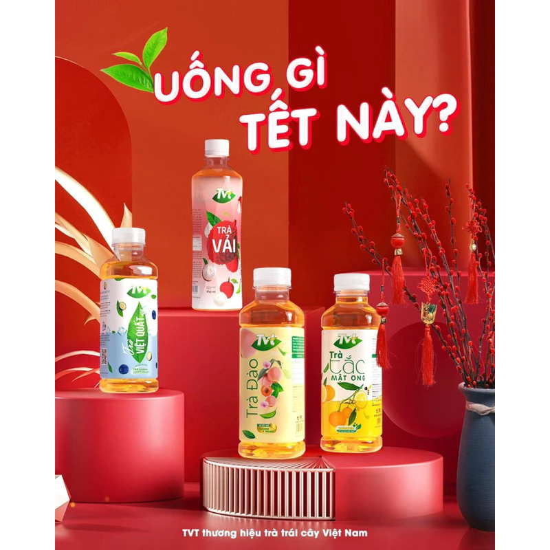 Lốc 6 Chai Nước Tvt Vị Đào/Việt Quất/Trà Tắc 450ml