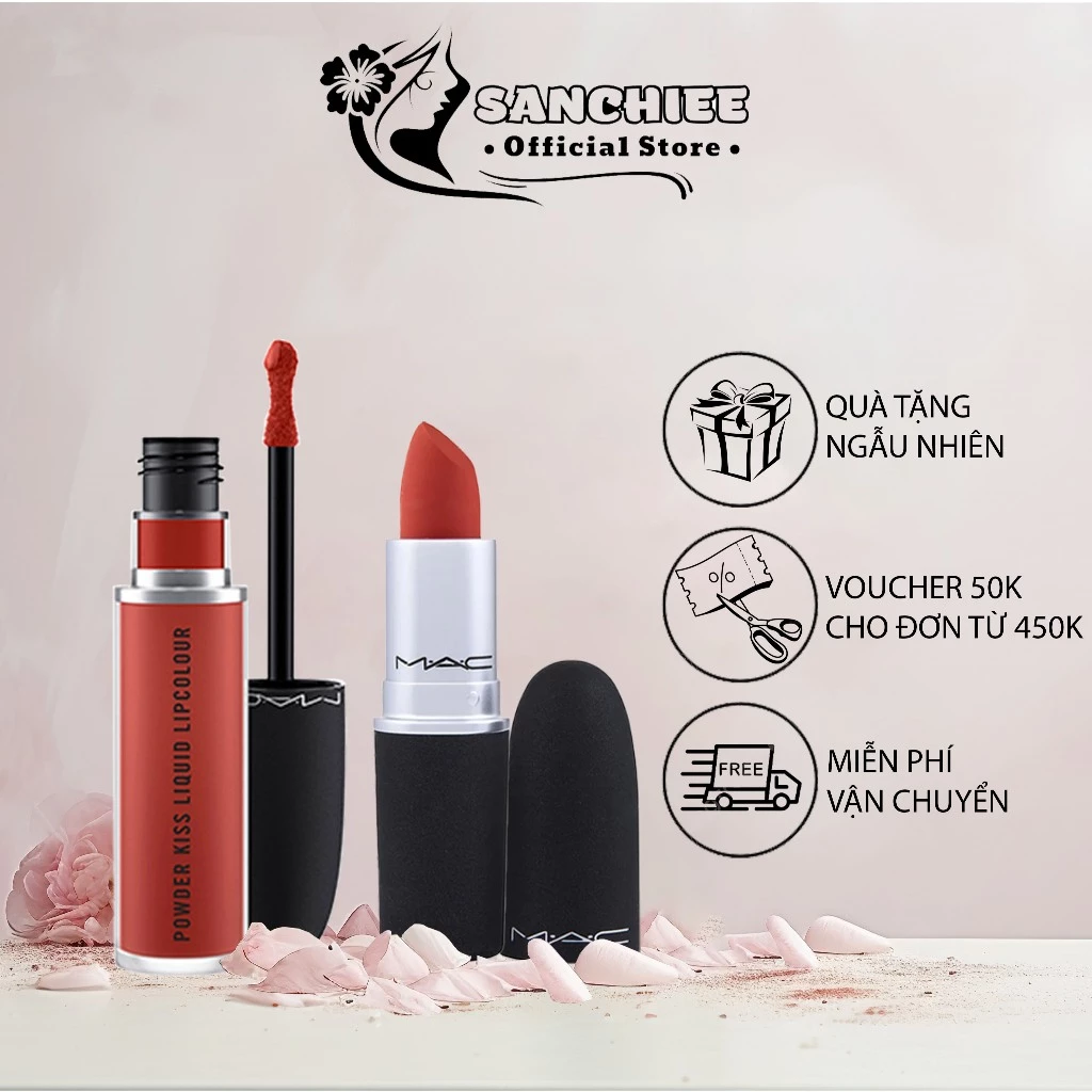 Son MAC Powder Kiss( Kem, Thỏi , Mini ), siêu phẩm son lì cao cấp mà MAC đốn đổ trái tim phái đẹp.