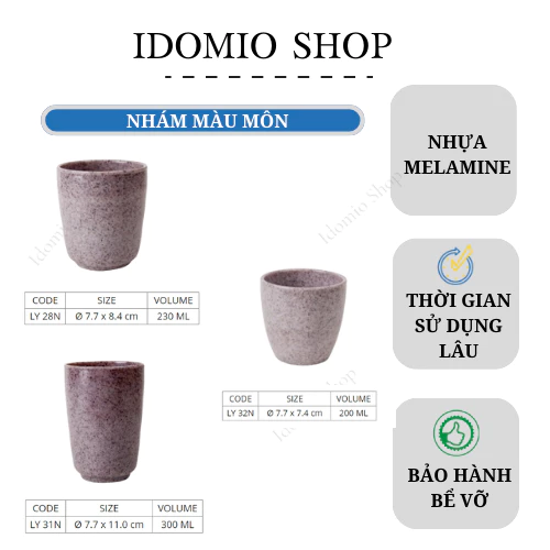 Ly Nhựa Melamine Nhám Màu Môn