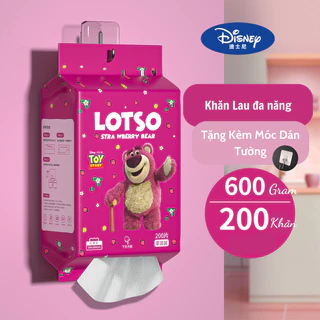 (Freeship) Khăn giấy lau đa năng gấu dâu LOTSO bịch lớn 200 tờ dùng cả tháng mới hết, khăn lau mặt dùng 1 lần