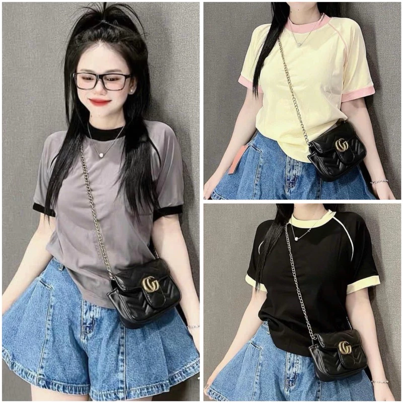 Áo thun zip dáng babytee phối sọc trơn đơn giản phom vừa